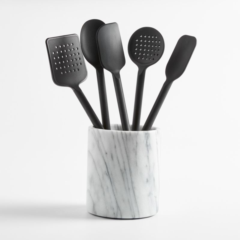 Crate & Barrel Black Silicone Utensils with Holder, Set of 6 | Crate & Barrel | Crate & Barrel