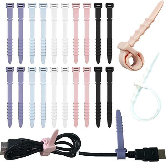 Silicone Zip Ties, Reusable Zip Ties, 20pcs Rubber Cable Ties Straps for Wire Management, Elastic... | Amazon (US)