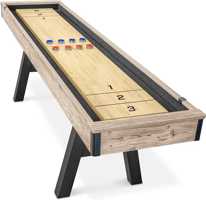 GoSports Premium 9 ft Shuffleboard Table with 8 Pucks, Shuffleboard Wax, and Brush | Amazon (US)