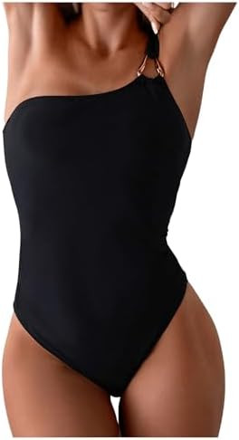 WDIRARA Women's One Shoulder One Piece Solid Monokini Swimsuit Swimwear | Amazon (US)