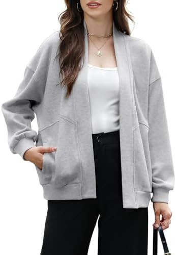 Wyeysyt Womens Sweatshirt Cardigan Lightweight Oversized Drop Shoulder Open Front Casual Cardigan | Amazon (US)