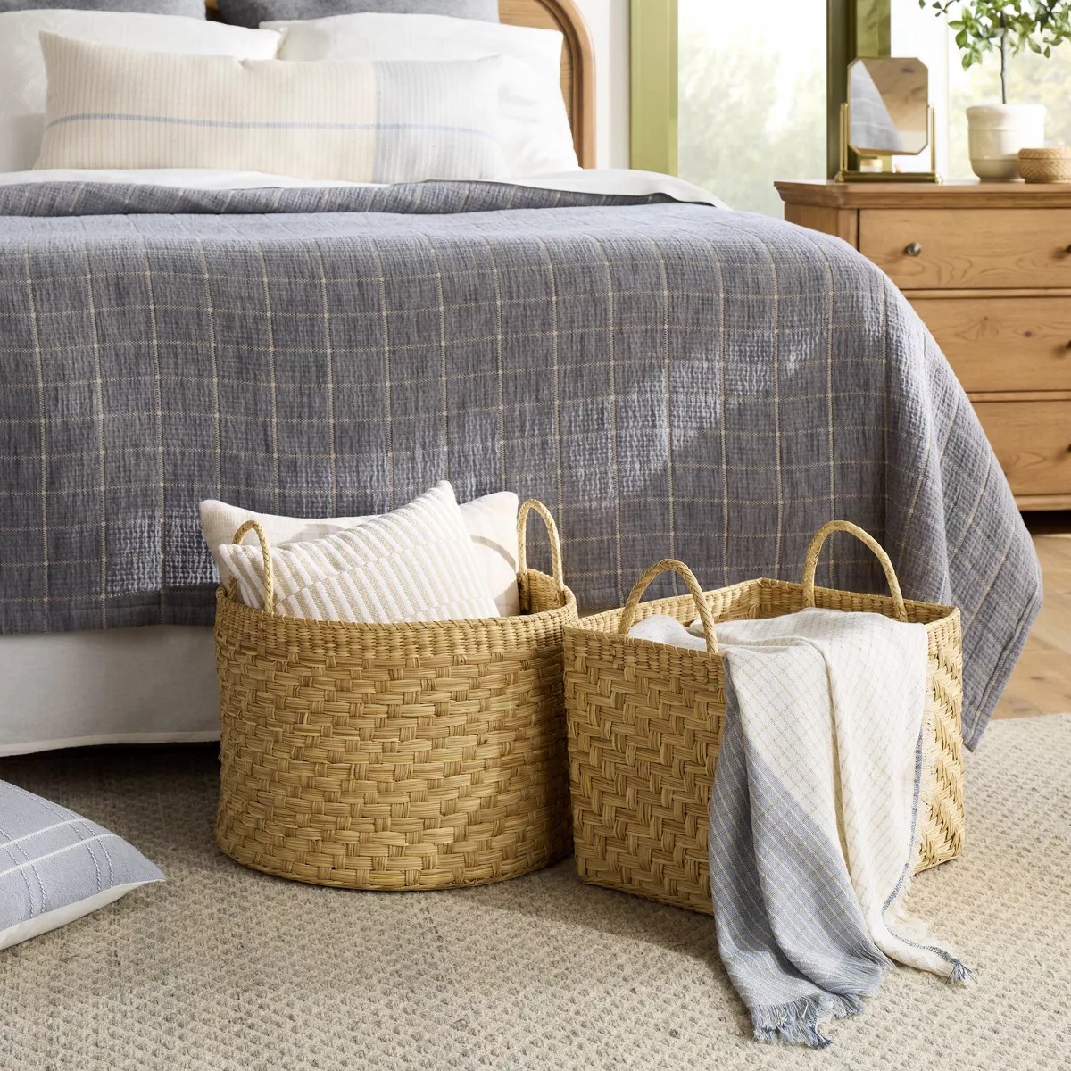 Colorblock Woven Throw Blanket Tan/Blue - Hearth & Hand™ with Magnolia | Target