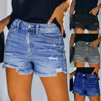 Sakmal Cut-off Shorts for Women Blue Jean High Waisted 5" Ripped Denim Shorts with Pockets | Walmart (US)