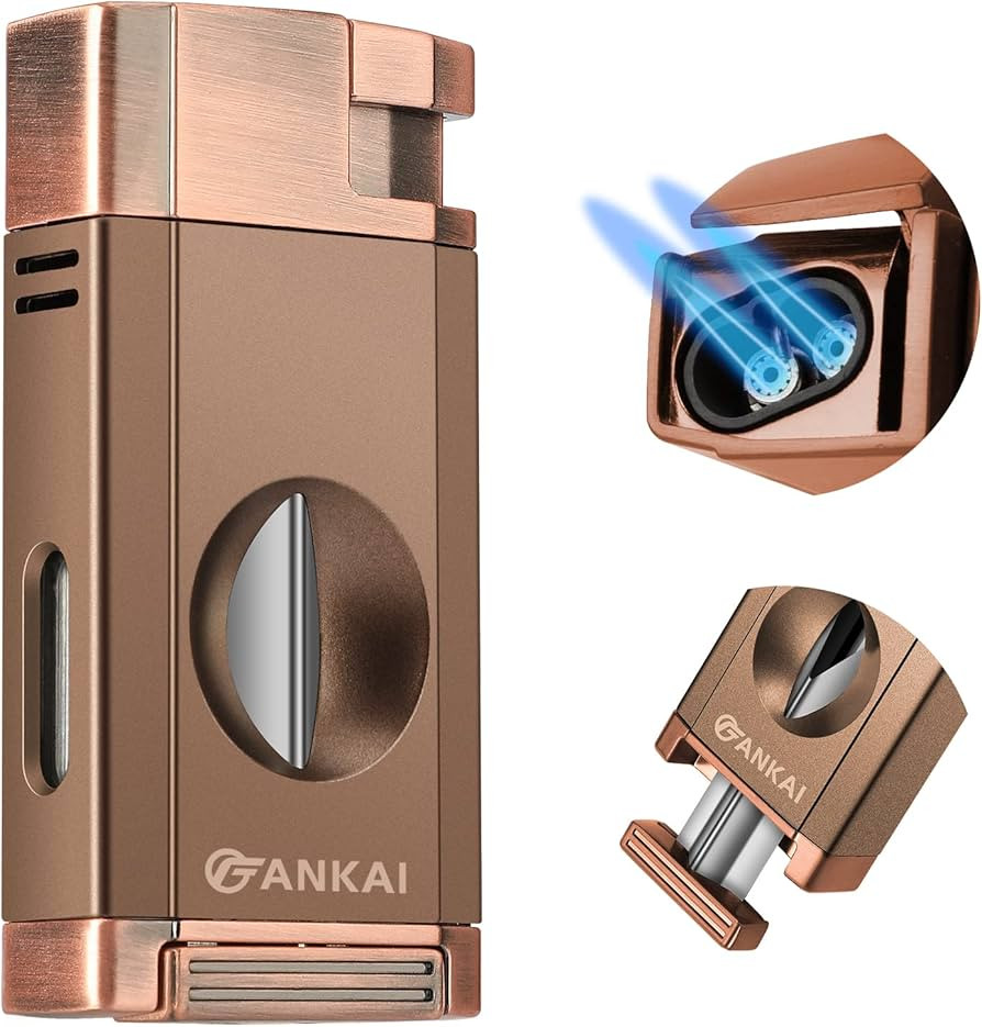 FANKAI Torch Lighter with Cigar V Cutter, Cigar Lighter Double Jet Flame Refillable Butane Lighte... | Amazon (US)