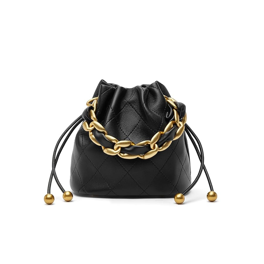 DORIS&JACKY Small Top Handle Bucket Bag, Designer Lambskin Drawstring Crossbody Purse with Chunky... | Amazon (US)