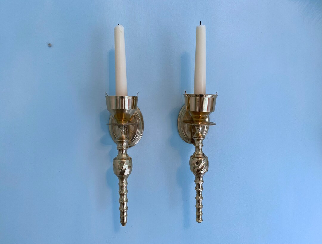 9 Inch Pair of Brass Candle Sconces Vintage Candle Holders - Etsy | Etsy (US)
