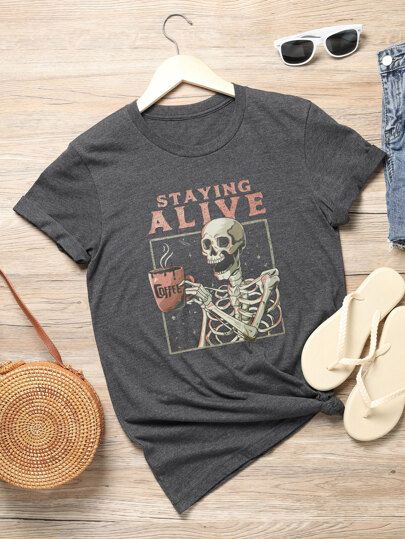 Plus Skull And Letter Graphic Tee | SHEIN