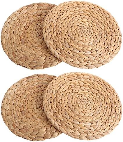 kilofly Natural Water Hyacinth Weave Placemat Round Braided Rattan Tablemats 11.8 inch x 4pc | Amazon (US)
