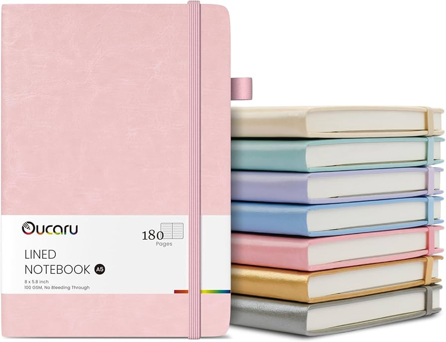 Oucaru Lined Journal Notebook, 8 Pack, 180 Pages, A5 Journals for Writing, 100 GSM Thick Paper, S... | Amazon (US)