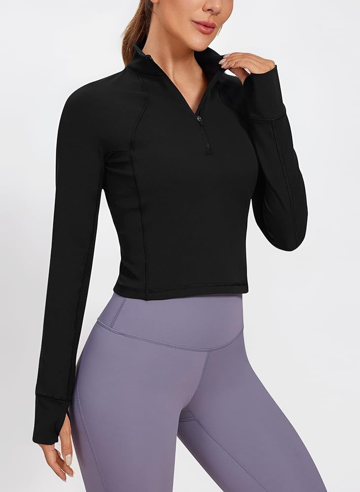 CRZ YOGA Women's Butterluxe 1/2 Zip Long Sleeve Shirts Sports Crop Tops Gym Sweatshirt Running Cr... | Amazon (UK)