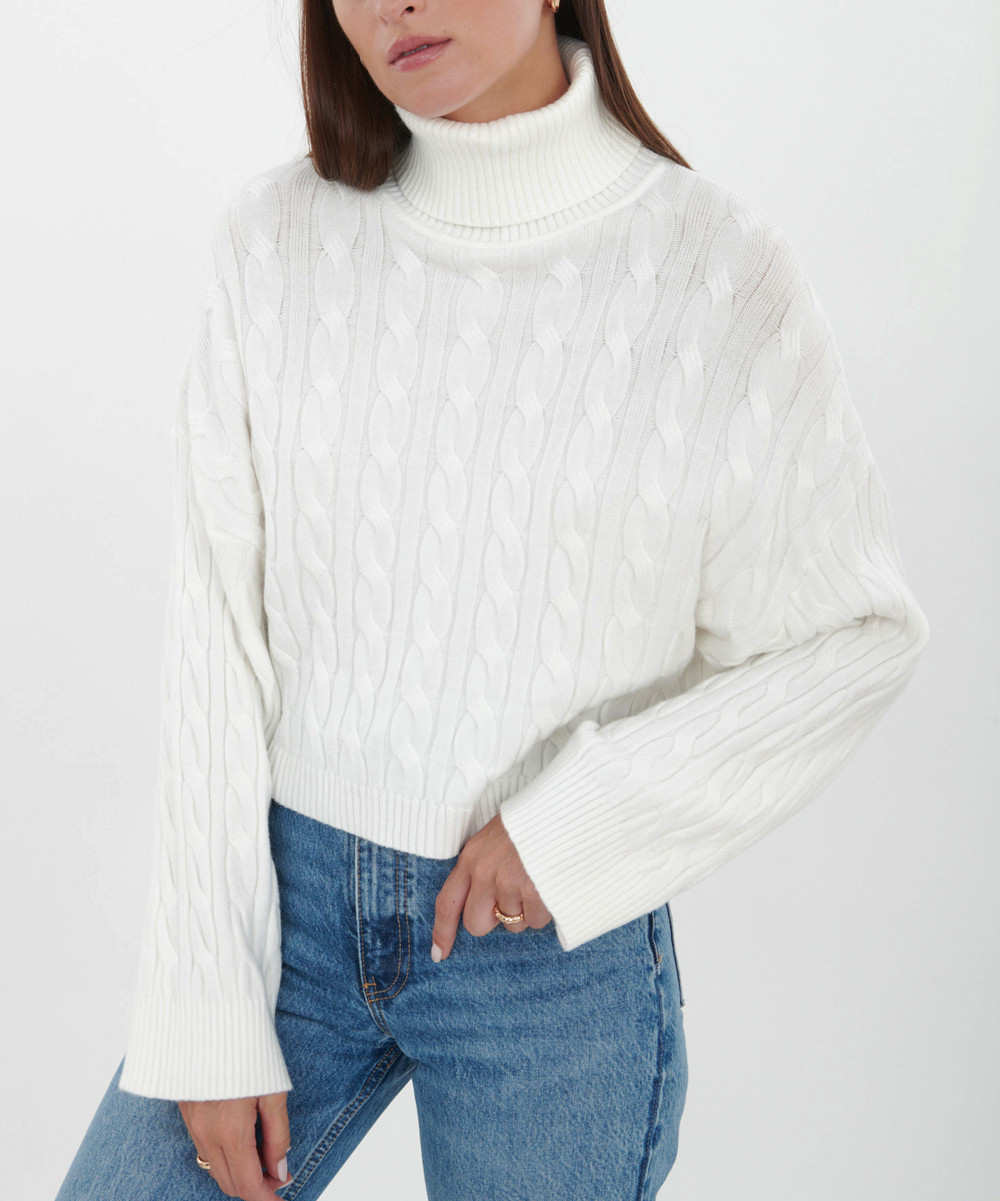 White Cable-Knit Turtleneck Sweater - Women & Plus | Zulily