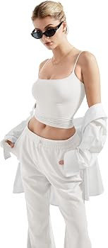 SUUKSESS Women Double Line Square Neck Tank Top Summer Y2K Going Out Basic Cami Shirt | Amazon (US)