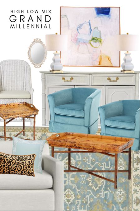 Grandmillennial living room inspired by the style of Katey McFarlan, high low mix budget luxury amazon finds, velvet upholstered arm chairs, art by Erin Donahue @erindonahueart on Instagram 

#LTKhome #LTKstyletip
