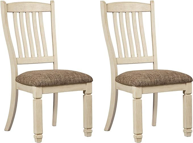 Signature Design by Ashley Bolanburg Upholstered Dining Room Chair Set of 2, Antique White | Amazon (US)