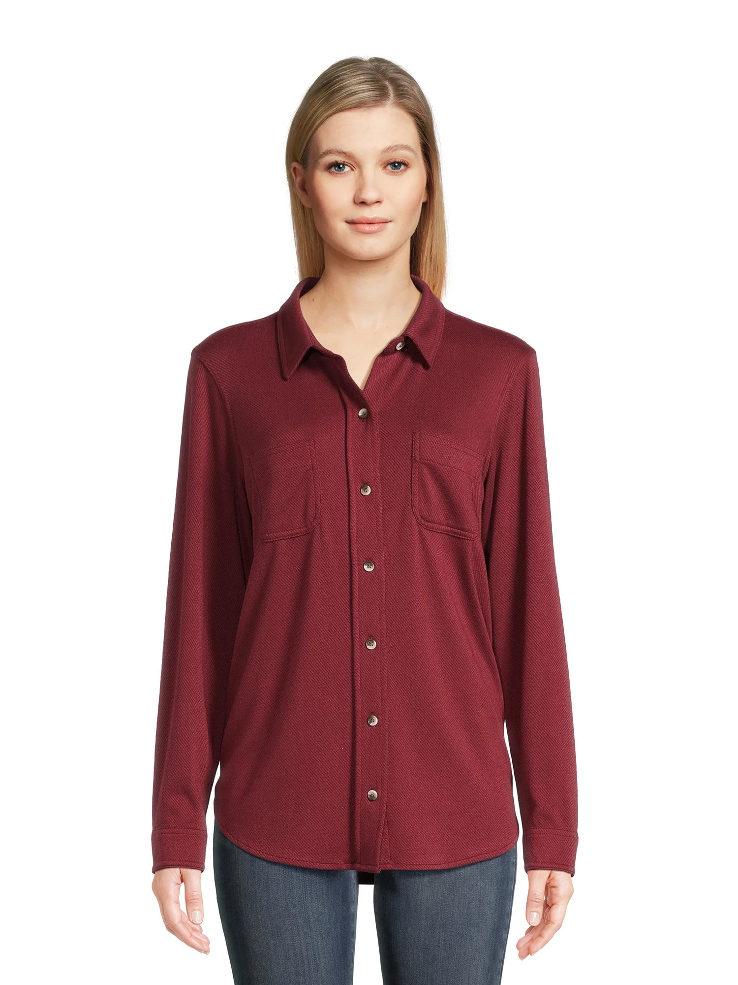 Time and Tru Women's Cozy Button Front - Walmart.com | Walmart (US)