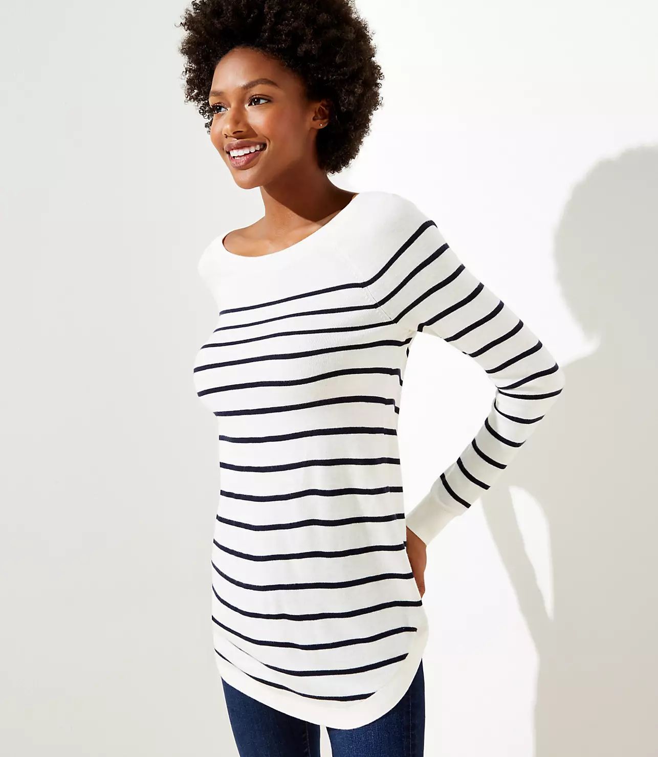 Striped Luxe Knit Shirttail Tunic Sweater | LOFT | LOFT