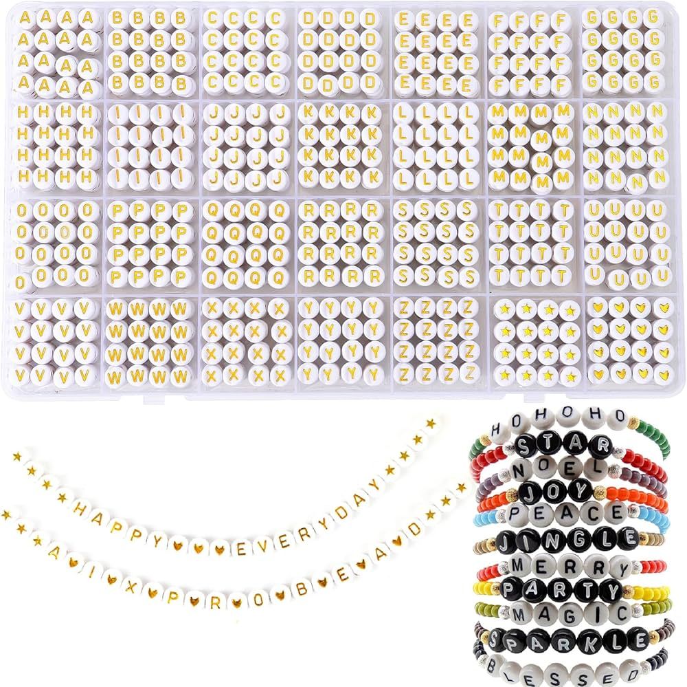AIXPROBEAD 1400PCS Letter Beads Kit - 28 Styles of A-Z Acrylic 4x7mm Round Alphabet Beads for Jew... | Amazon (US)