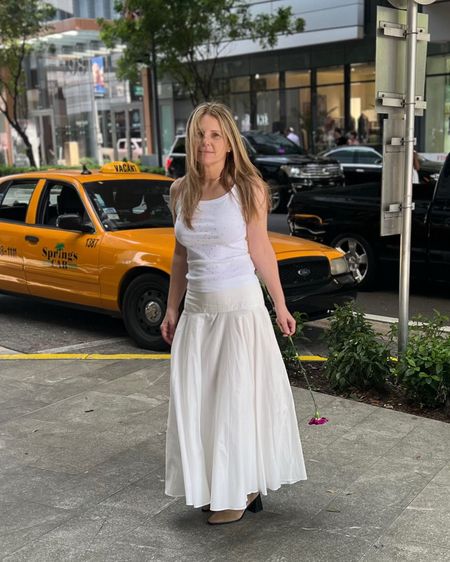 My all white Mother’s Day outfit this year 🌸🌹it’s a poplin white pleated maxi skirt with a smocked waist, a rhinestone detailed white tank and taupe suede ankle boots.

#LTKStyleTip #LTKShoeCrush #LTKSeasonal