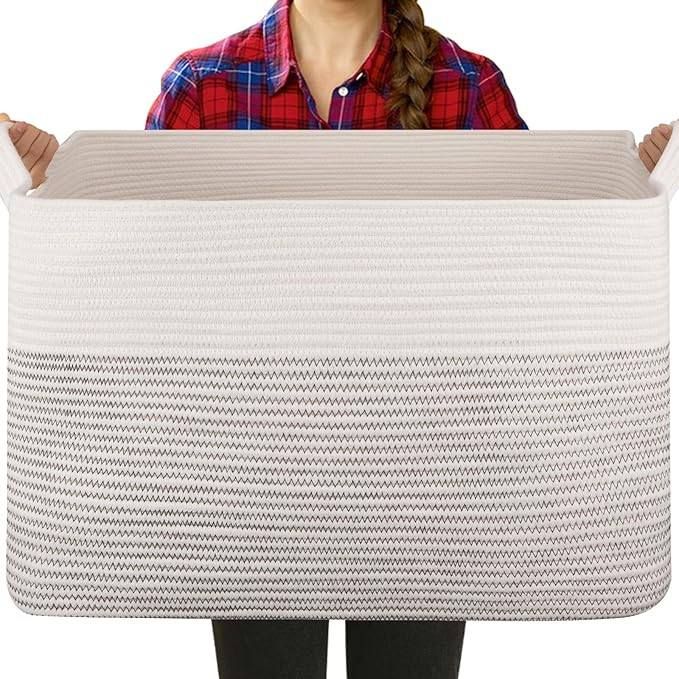 OIASKET 90L Extra Large Blanket Basket Living Room, 24"x16.9"x14.2" | Rectangle Woven Laundry Ham... | Amazon (US)