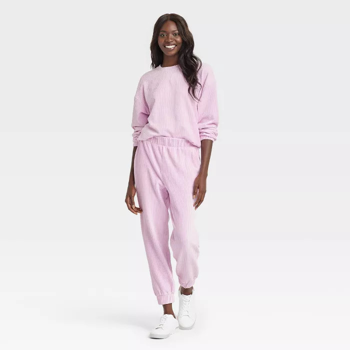 Women's High-Rise Velour Ankle Jogger Pants - A New Day™ Lavender L | Target