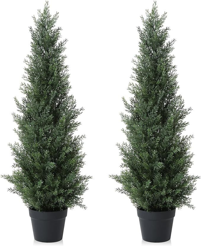 3FT Artificial Cedar Topiary Trees for Outdoors Potted Fake Cypress Trees Faux Evergreen Plants f... | Amazon (US)