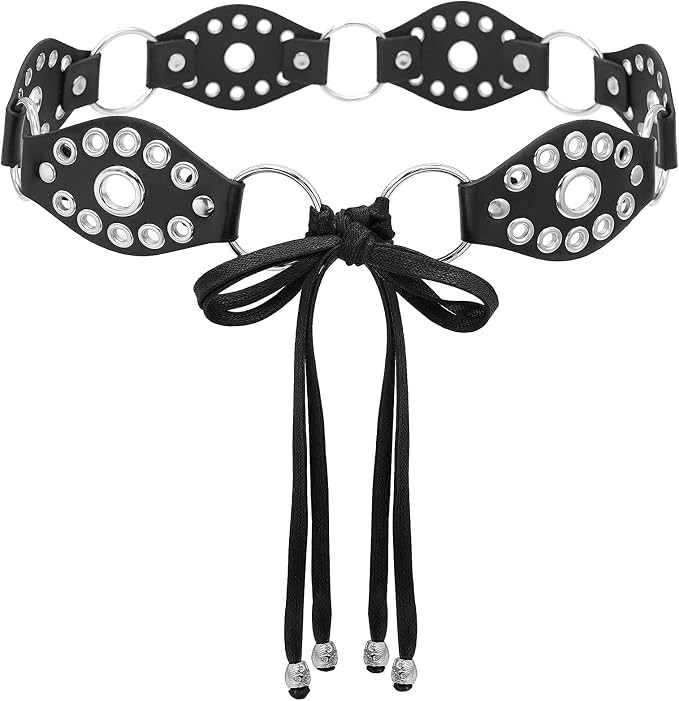 Women Knotted Waist Belt Punk Rivet Ring PU Leather Belts Bohemian Style Tassel Belt for Dresses | Amazon (US)