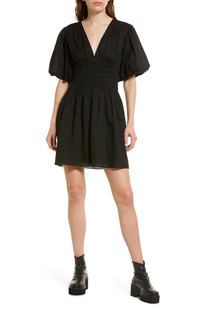 Smocked Puff Sleeve Cotton Shirtdress | Nordstrom