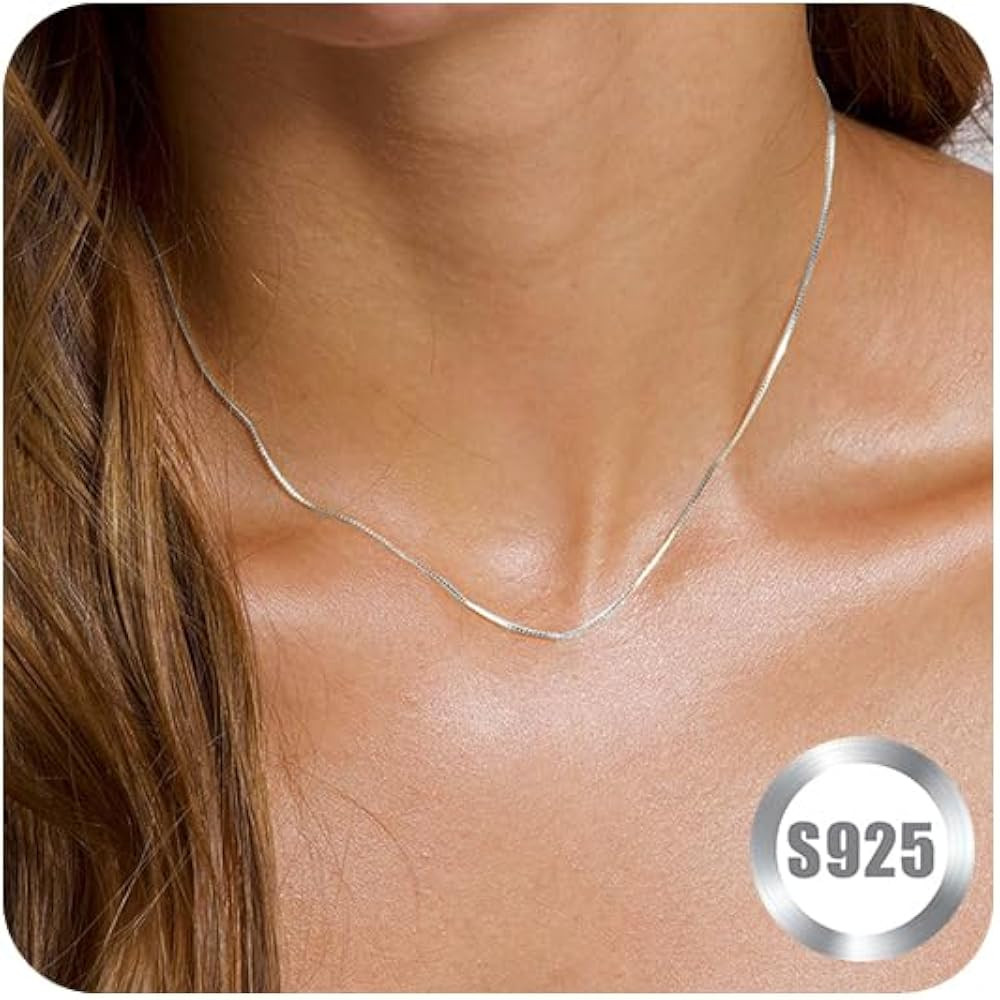 FUNEIA 925 Sterling Silver Necklace for Women Trendy Dainty Real Silver Chain Necklace Simple Thi... | Amazon (US)