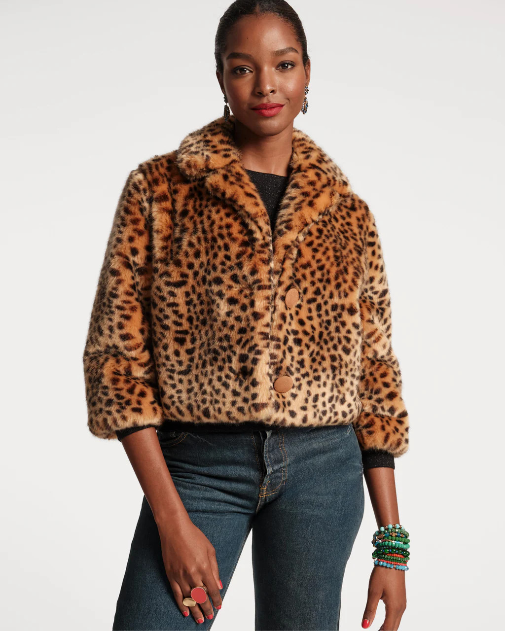 Erika Jacket Faux Fur Leopard | Frances Valentine