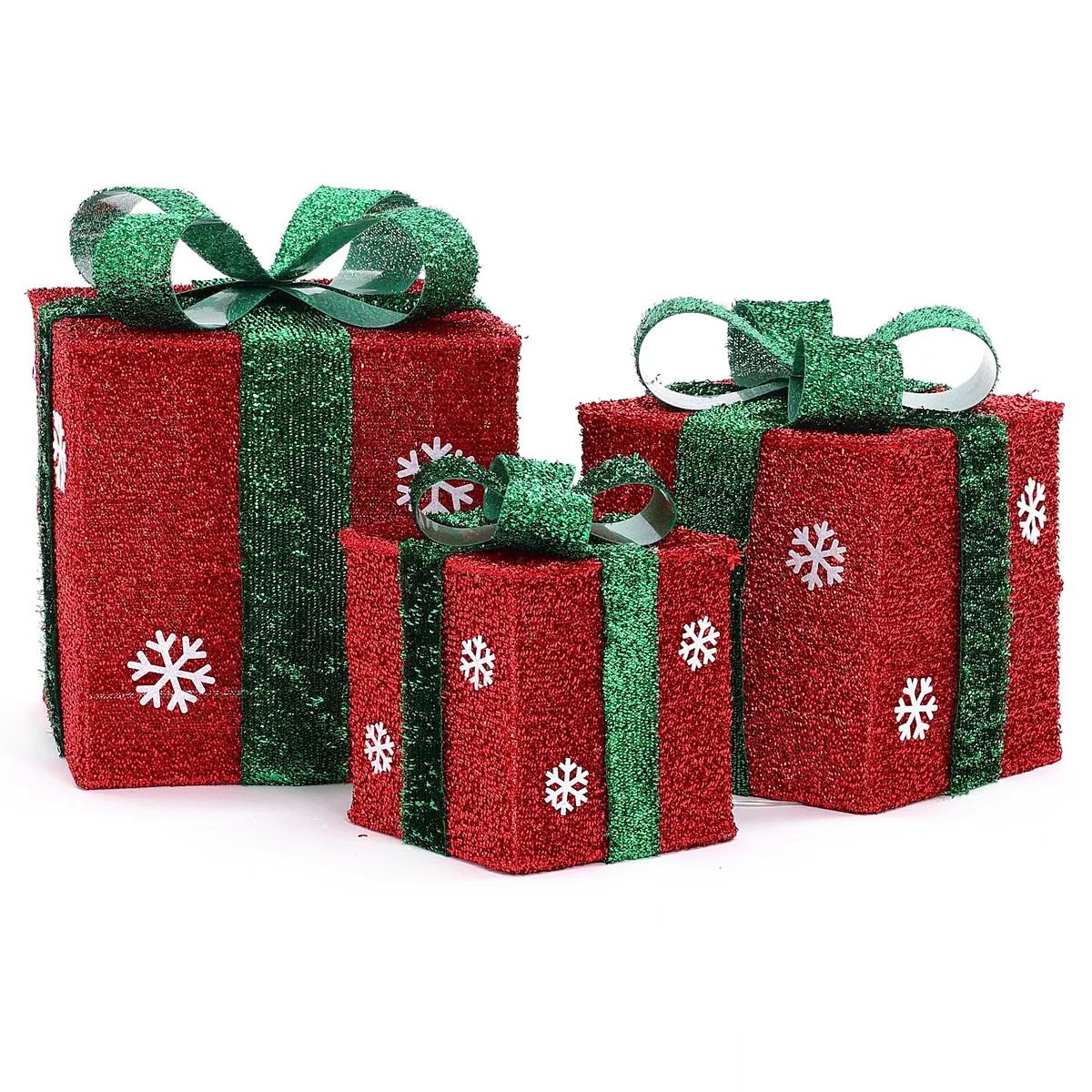 LuxenHome Set Of 3 Red And Green Gift Boxes With Bows Lighted Christmas Yard Decoration | Kohl's