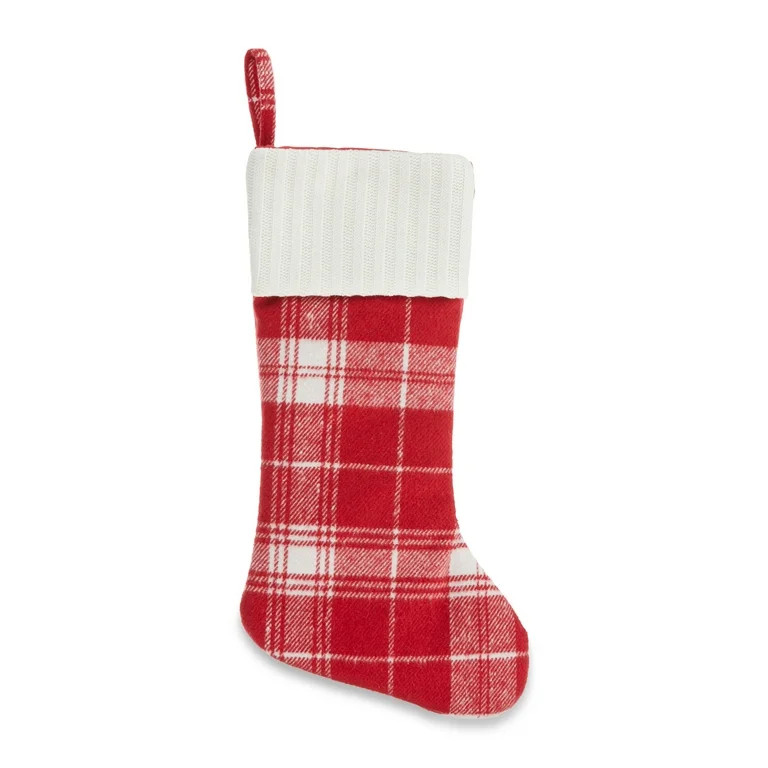 Red and White Plaid Stocking, 20", by Holiday Time | Walmart (US)
