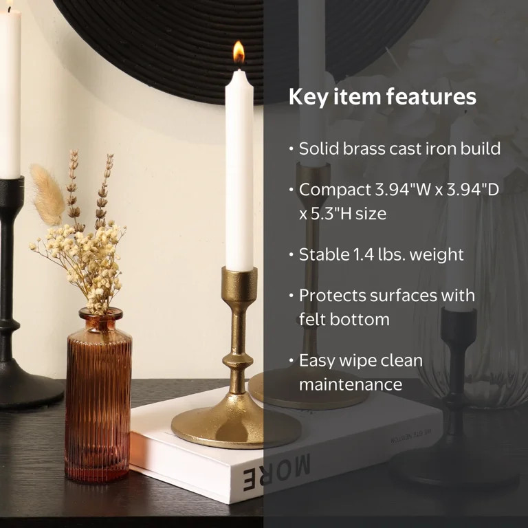 Better Homes & Gardens Gold Cast Iron Taper Candle Holder, 5.3", Medium | Walmart (US)