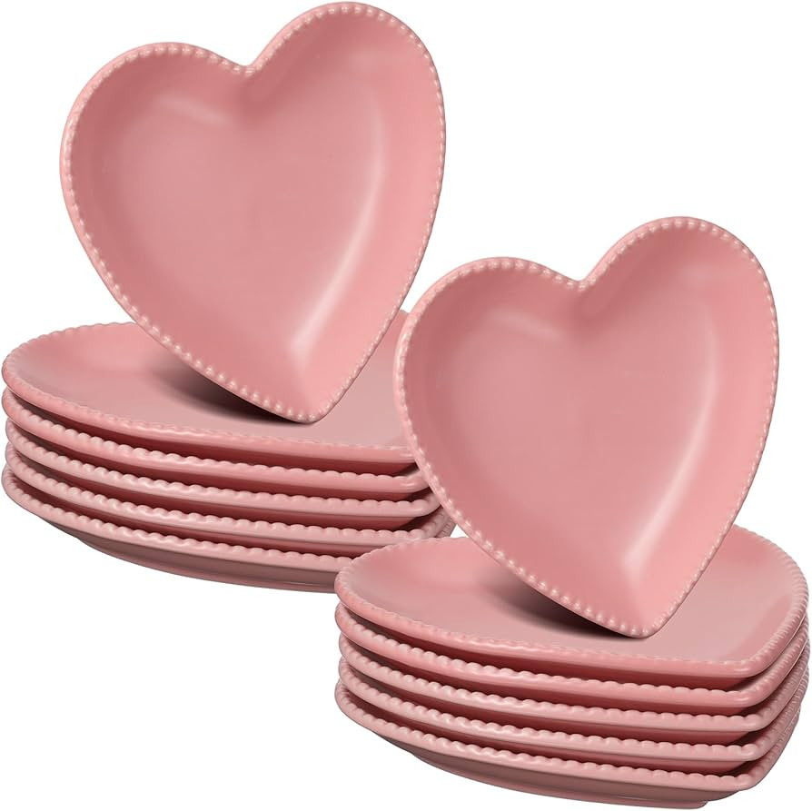 Meanplan Heart Shaped Plates Ceramic Salad Set of 12 Ceramic Graduation Plates Dinner Plate 6.9 I... | Amazon (US)