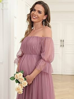 Ever-Pretty Women's Off-Shoulder A-line Tulle Maternity Dress for Baby Shower 20862 | Amazon (US)