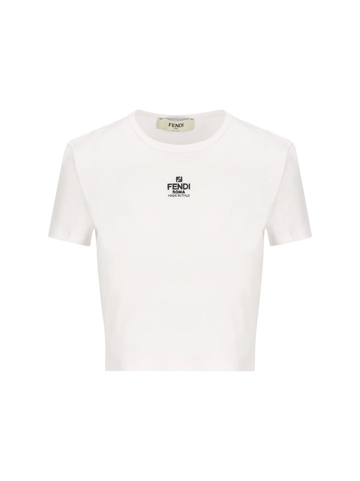 Fendi Logo Embroidered Crewneck Cropped T-Shirt | Cettire Global