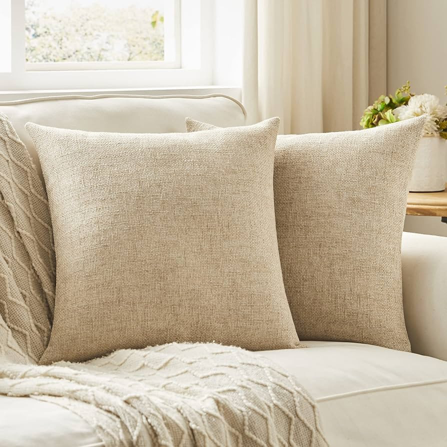 Anickal Set of 2 Linen Pillow Covers 18x18 Inch Rustic Square Decorative Throw Pillow Covers for ... | Amazon (US)