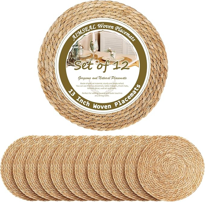 13 Inch Woven Placemats Set of 12, Boho Round Place Mats for Dining Table Decor, Rustic Jute Char... | Amazon (US)