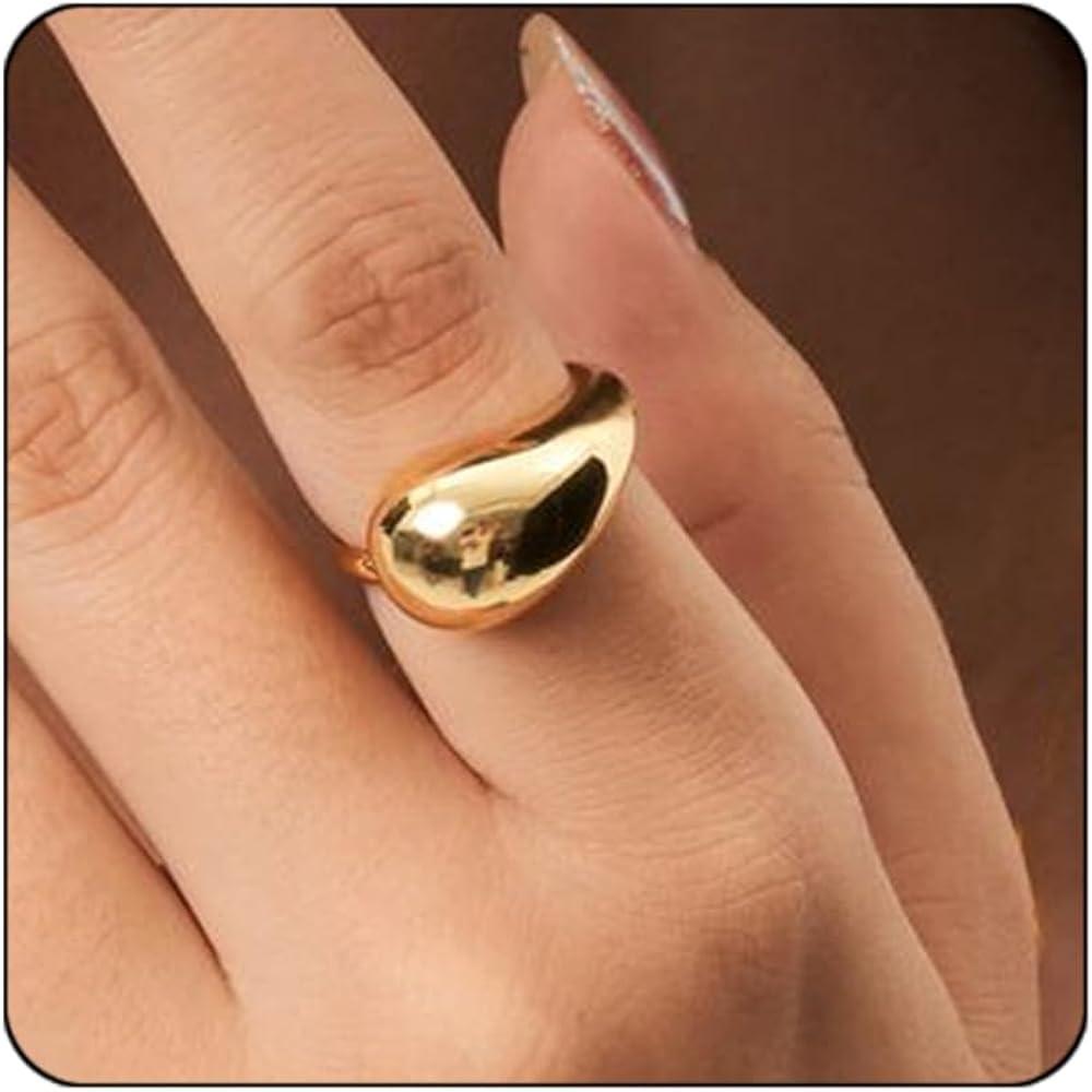 Chunky Gold Teardrop Rings For Women,Stainless Steel Water Drop Ring Thick Dome Gold Open Dupes R... | Amazon (US)