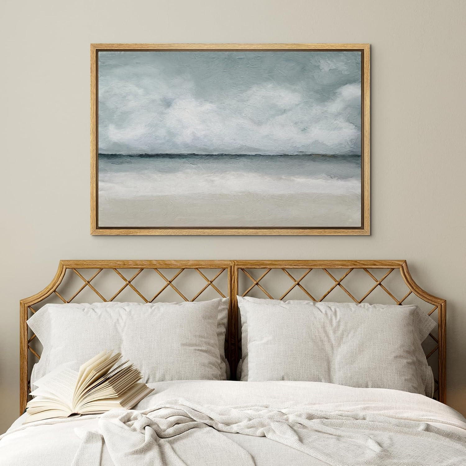 wall26 Framed Canvas Print Wall Art Stormy Watercolor Ocean Sea Beach Horizon Nature Wilderness I... | Amazon (US)
