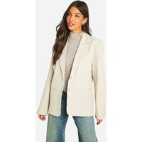boohoo Women's Single Breasted Relaxed Fit Tailored Blazer in Stone | Size: 4 | Woven | boohoo (US & Canada)