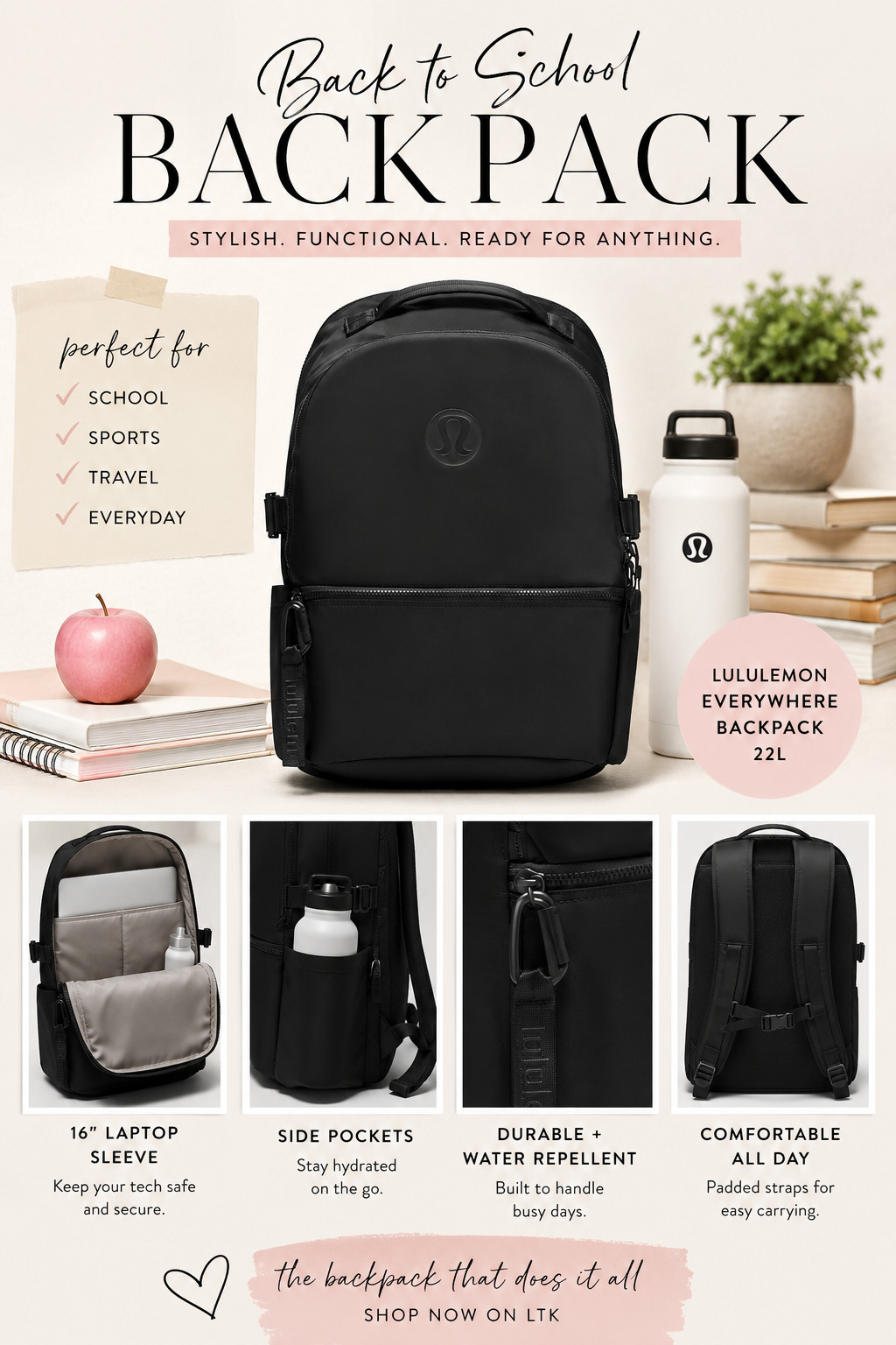 Back-to-School Backpack You'll Use All Year 🎒


The backpack that does it all. 🖤 Whether you're heading back to school, commuting to work, traveling, or fitting in a gym session, this sleek backpack keeps everything organized without sacrificing style.

✨ My favorite features:
• Padded laptop sleeve
• Water-repellent exterior
• Side pockets for your water bottle
• Comfortable padded straps
• Minimalist design that goes with everything

This is one of those purchases you'll reach for every single day—not just during back-to-school season.

Shop this backpack and all of my back-to-school favorites on my LTK!

#LTKBackToSchool #LTKFinds #BackToSchool #BackpackEssentials #Lululemon #EverywhereBackpack #SchoolStyle #MomLife #TravelEssentials #WorkBag #GymBag #Organization #AmazonFinds #CollegeEssentials #TeacherStyle #EverydayCarry #LTKCreator #LifestyleFinds 

 