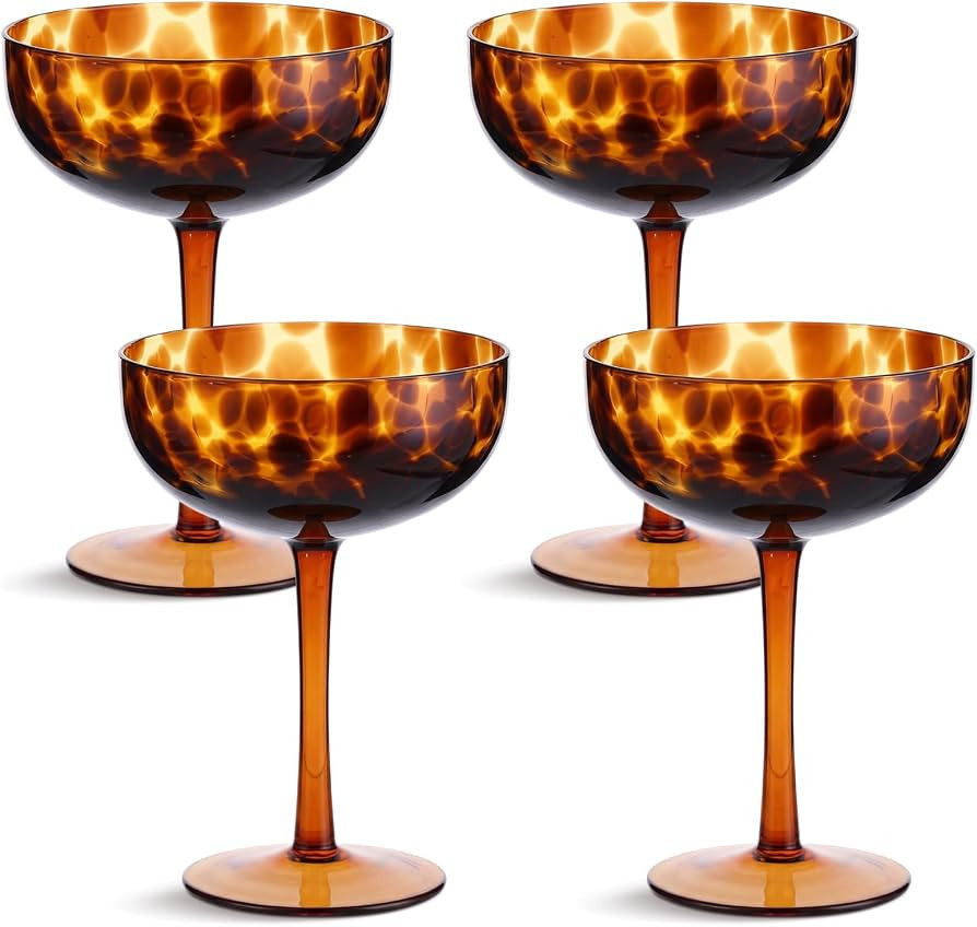 Honeydak Set of 4 Tortoise Leopard Print Brown 7oz Rocks Glasses Stylish Stemless Cocktail Cups G... | Amazon (US)