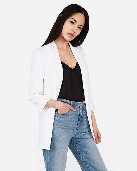 rolled sleeve notch collar boyfriend blazer | Express