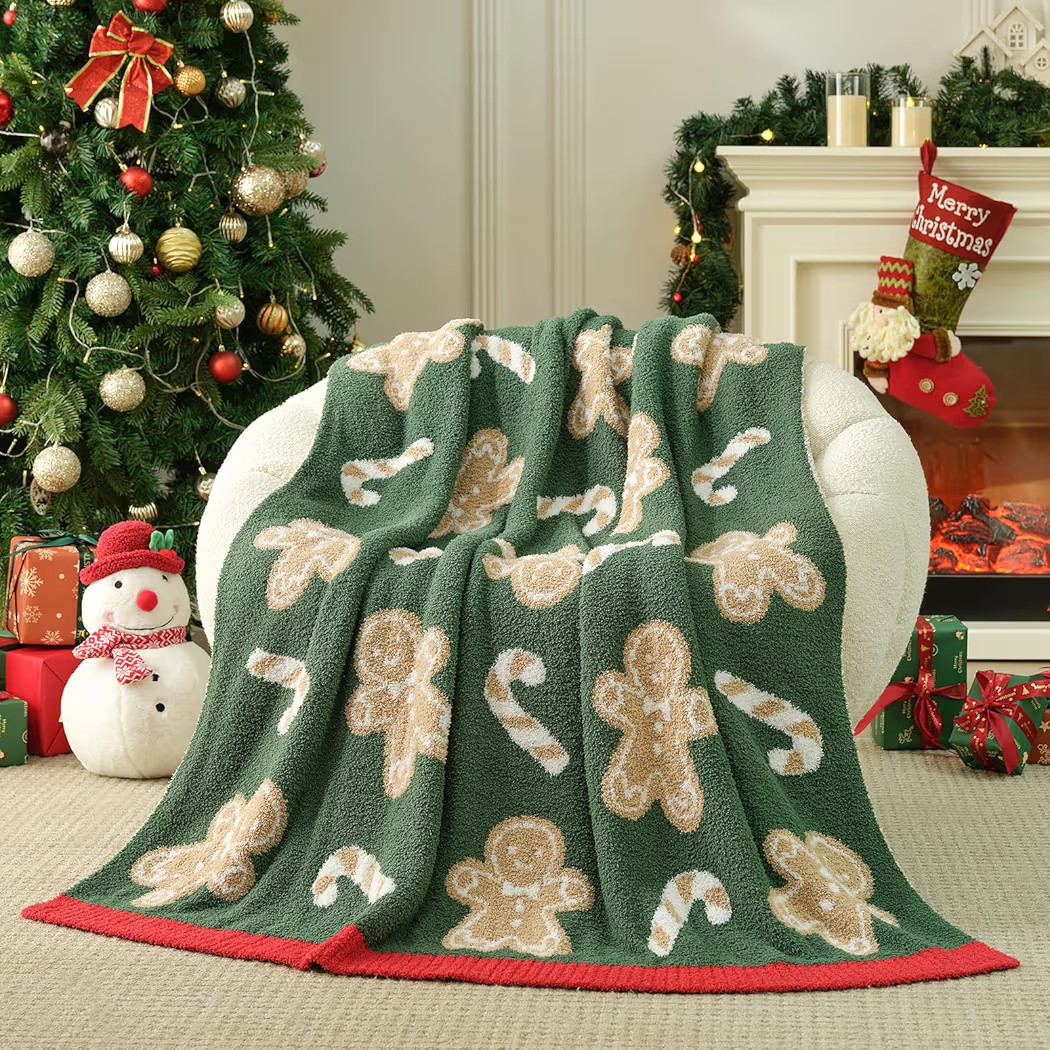Snuggle Sac Christmas Blanket Green Gingerbread Man Throw Blanket 50x60 inches, Ultra Soft Cozy T... | Amazon (US)