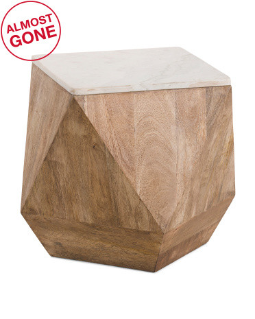 14x17 Wood And Marble Diamond Shape Side Table | TJ Maxx