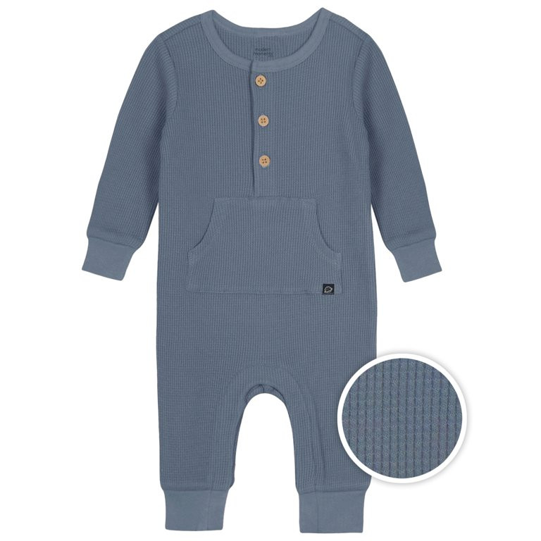 Modern Moments by Gerber Baby Boy Waffle Long Sleeve Romper, Sizes 0/3-24 Months | Walmart (US)