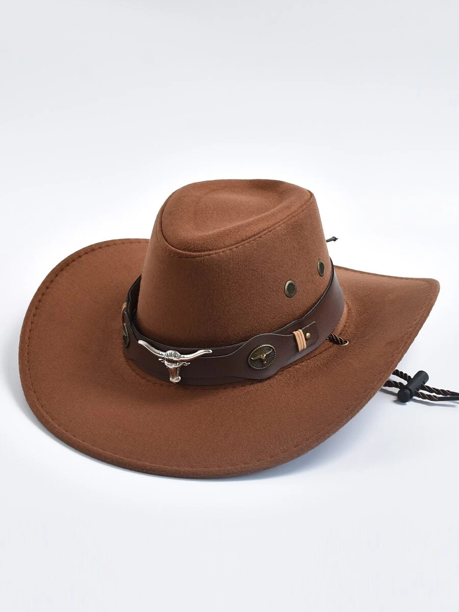 Western Cowboy Hat For Women Men Cow Head Decorate Fedoras Jazz Hat Boho | SHEIN