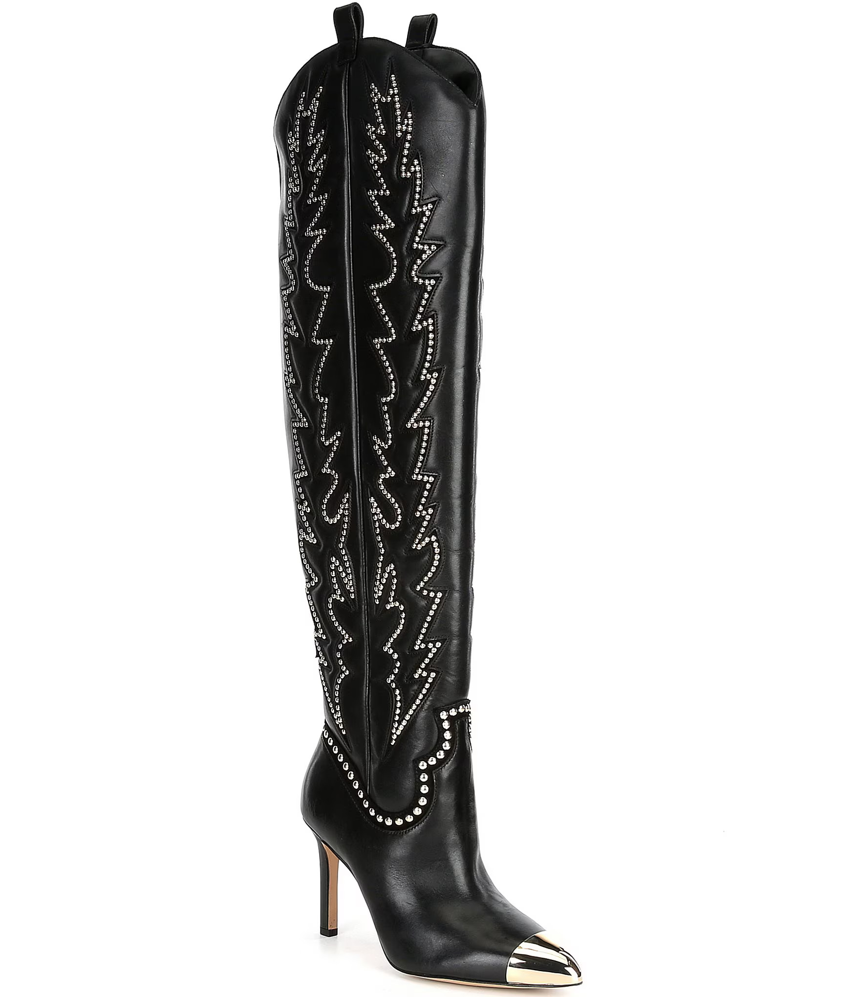 Katerina Wide Calf Leather Studded Over-the-Knee Western Dress Boots | Dillard's
