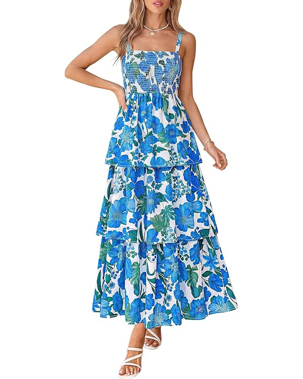 BTFBM Spring Dresses for Women 2026 Floral Spaghetti Strap Wedding Guest Dress Maxi Beach Vacatio... | Amazon (US)