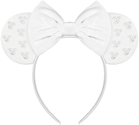 JIAHANG White Velvet Mouse Ears Hair Bow Headband with Pearls, Party Decoration Beadings Headwear... | Amazon (US)